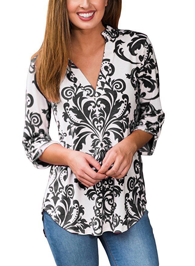 Paisley Printed Long Sleeve V Neck Pleated Casual Blouse