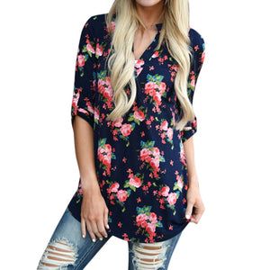 Paisley Printed Long Sleeve V Neck Pleated Casual Blouse