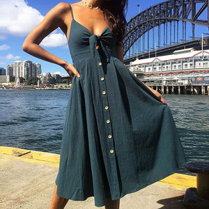 V-Neck Backless Swing Midi Dress